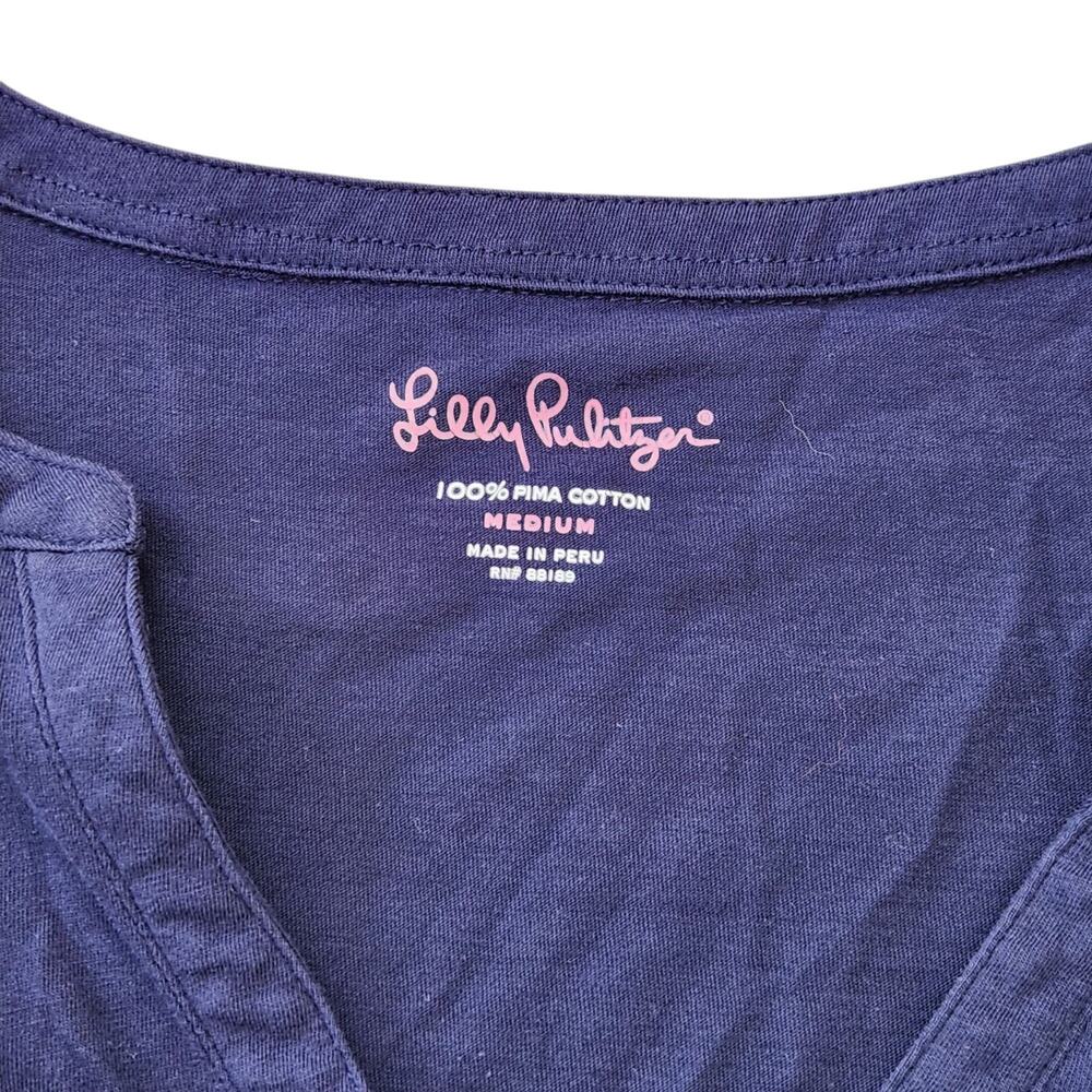 LILLY PULITZER WOMENS ROLL SLEEVE SHIRT BLUE LIGHTWEIGHT PREPPY COASTAL SZ M - Picture 2 of 4